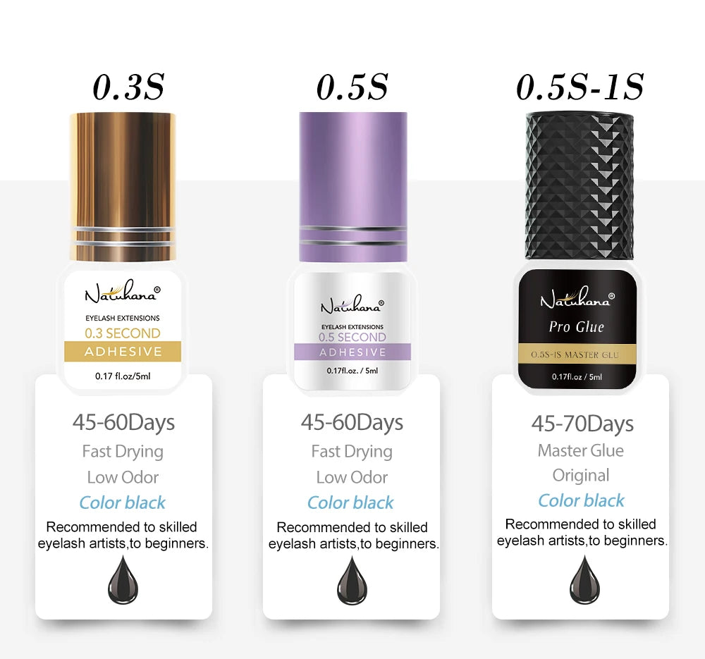 NATUHANA 5ml 1 Second Fast Drying Strong False Eye Lash Extension Glue Adhesive Retention 5-7 Weeks Low Smell Mink Eyelash Glue