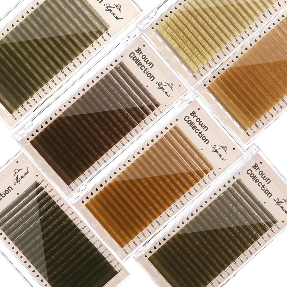AGUUD Brown Classic Individual Eyelashes Russian Volume Lashes Colorful Premium 20Rows Cashmere Soft Dark Brown Lash Extensions