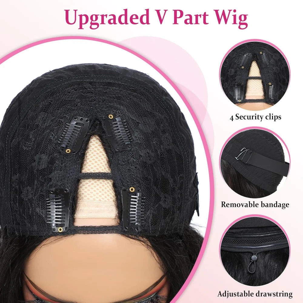 Body Wave V Part Wigs Human Hair Glueless Human Hair Wig V Shape Machine Made Wigs Hd Lace For Women Full Head Clip No Leave Out