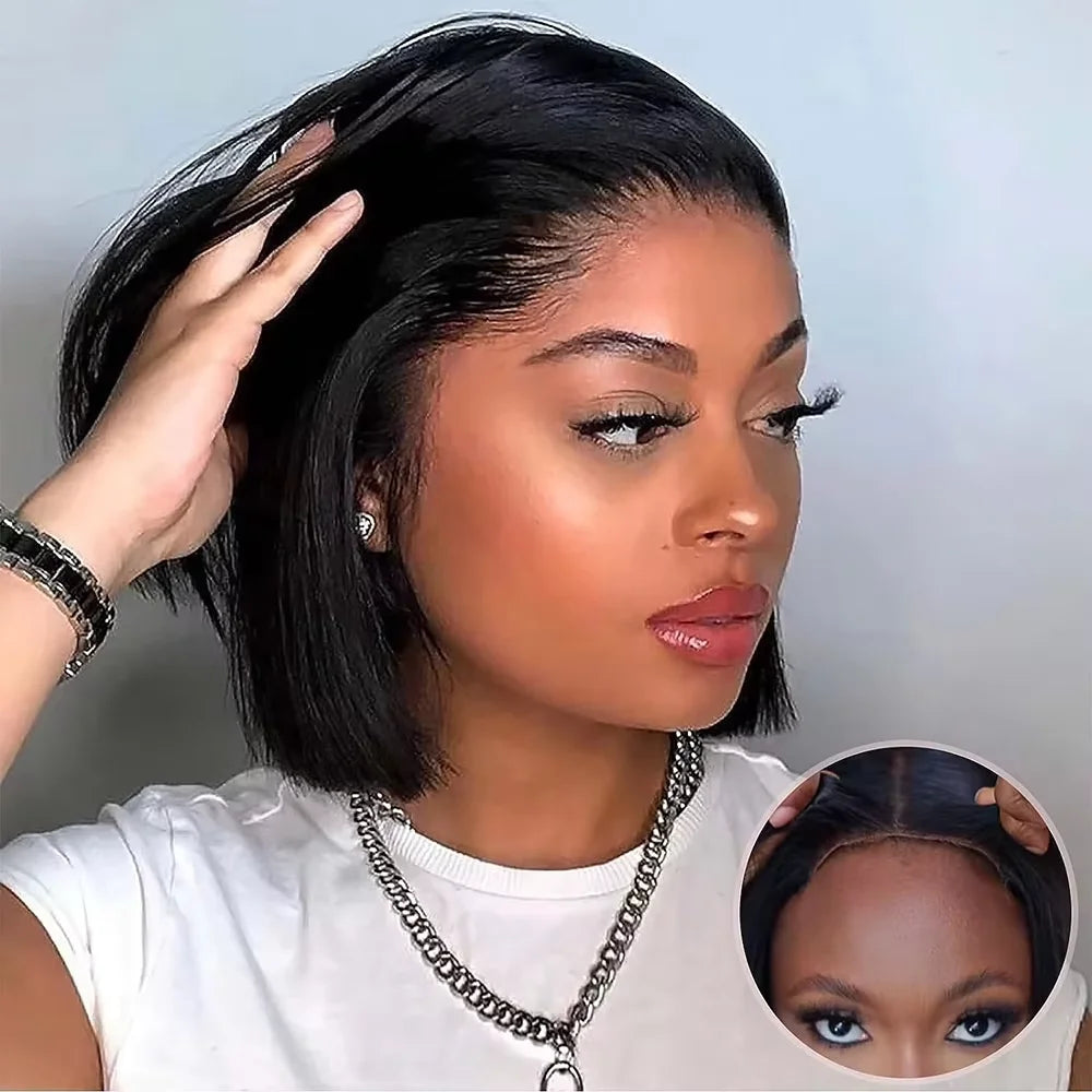 Bob Wig Human Hair 220% Density 13x4 HD Lace Frontal Short Straight Lace Front Bob Wigs For Black Women Human Hair Pre Plucked Straight 13x4 Bob Wig Human Hair 220 Density Transparent Lace Frontal Wig  Brazilian Human Hair