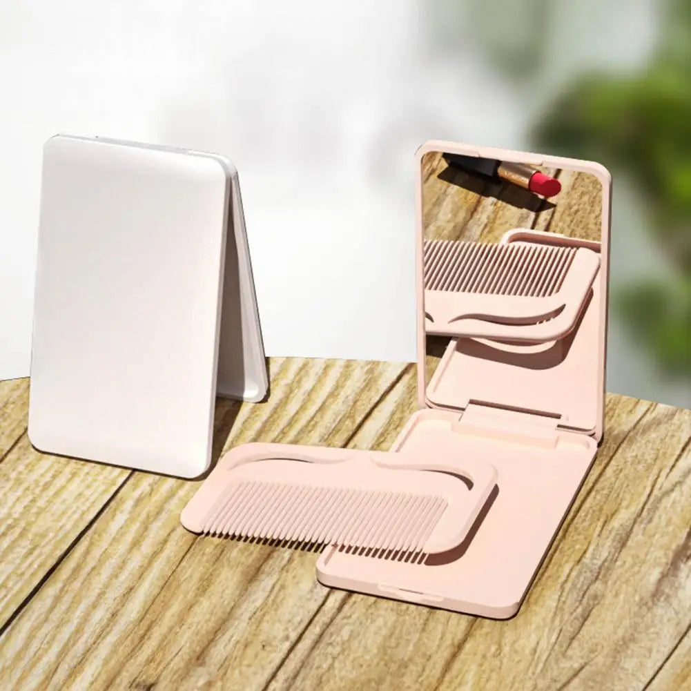 Portable Folding Makeup Mirror with Comb Travel Cosmetic Mirror, Pocket Size Mirror & Hair Detangling Comb for Women Girls