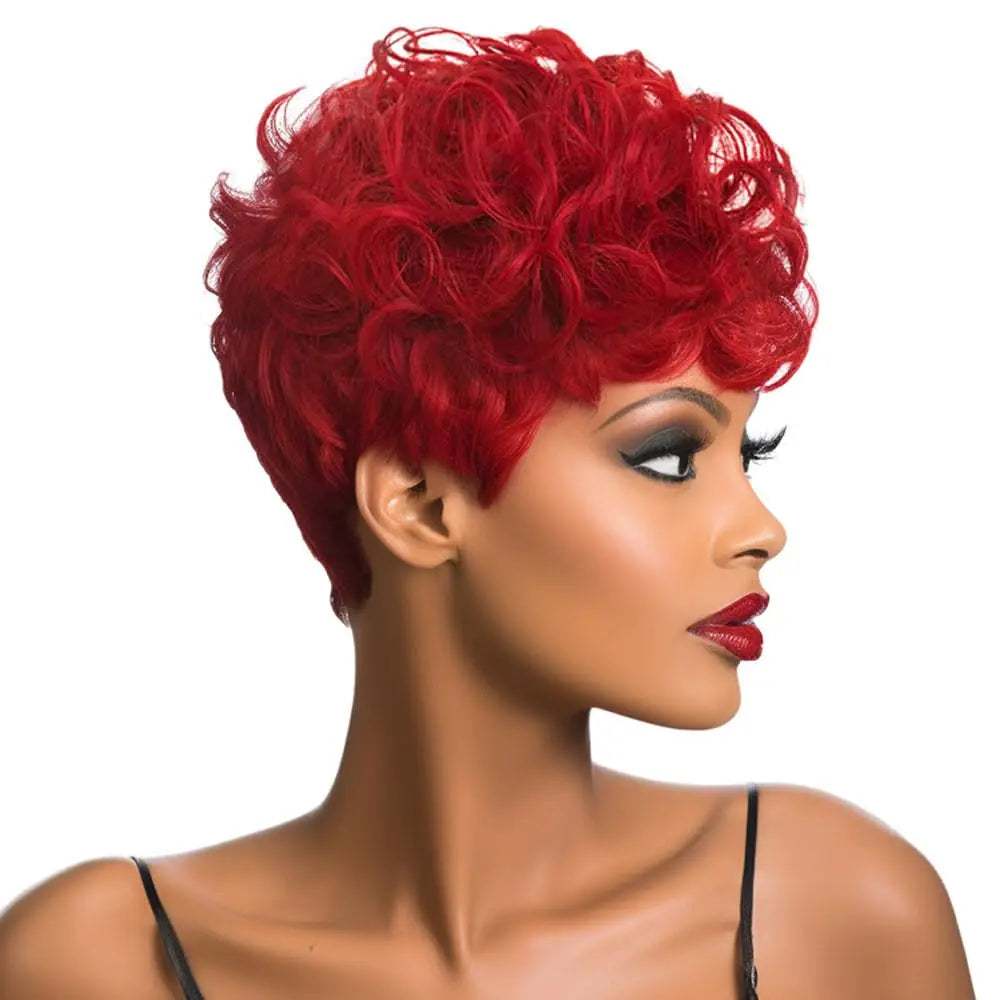 Black Women's Short Curly Elf Wig Black Women's Synthetic Wig Natural Wave Shape Black Elf Cutting Wig Short Curly Layered Elf