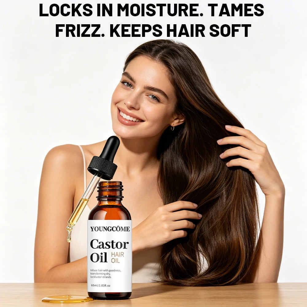 YOUNGCOME Castor Hair Oil Moisturizing Serum For Dry Damaged Hair Frizz Control Split Ends Care Shine Boosting Treatment