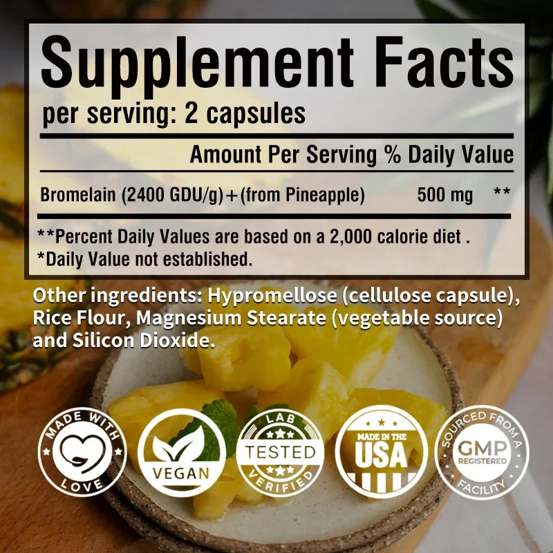 Bromelain Capsules - Supports Joint Health, Improves Digestive Health, Relieves Pain, and Boosts Immunity