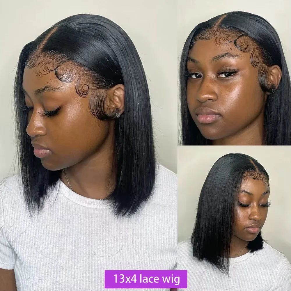 13x4 13x6 HD Bone Straight Bob Lace Frontal Human Hair Brazilian Short Bob Wig 250% Density Straight Natural Bob Wigs  5x5 Glueless Wig For Women