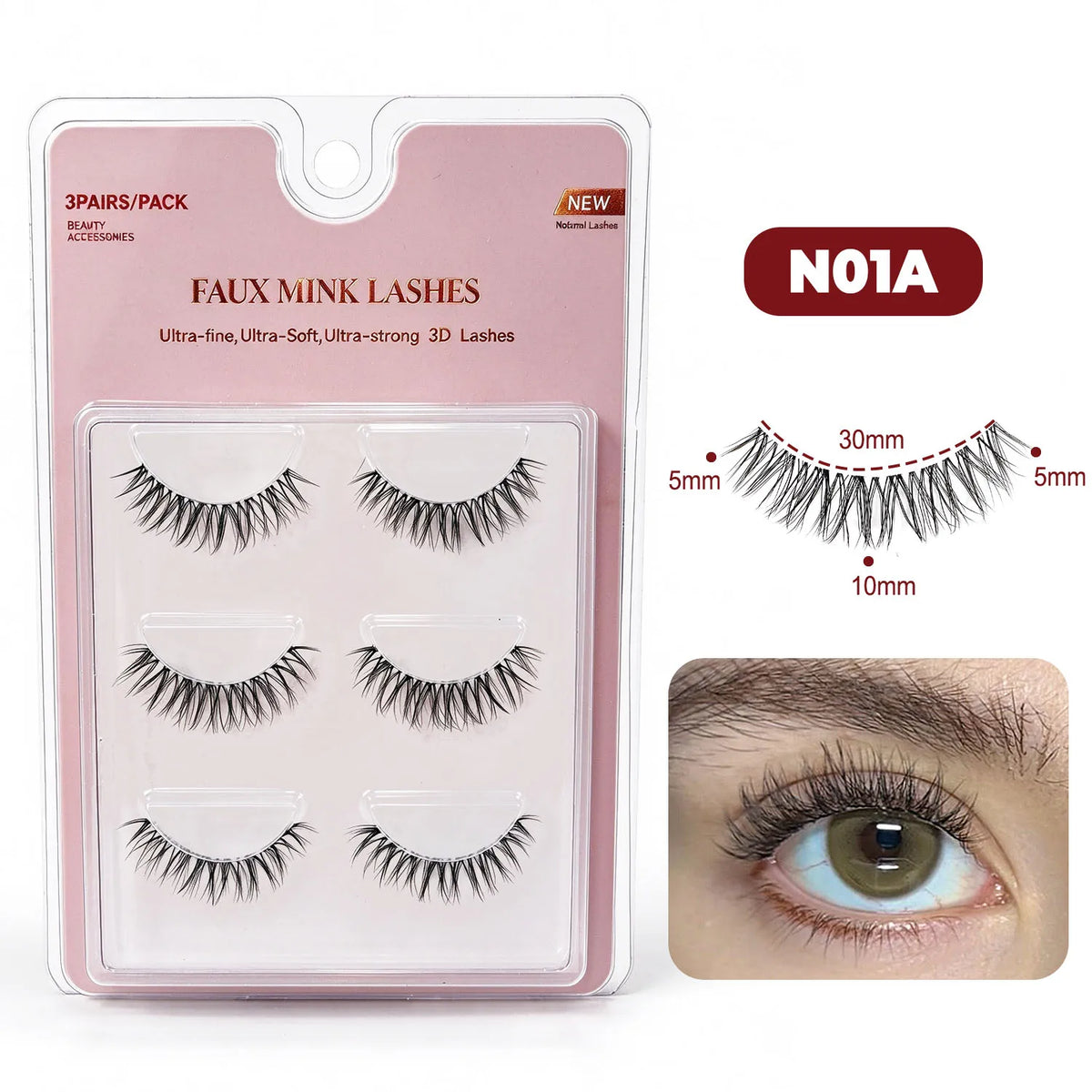 RED SIREN 3 Pairs Manga Lashes Clear Band Wispy Faux Mink Lashes Natural Soft Strip False Eyelashes Daily Eye Makeup