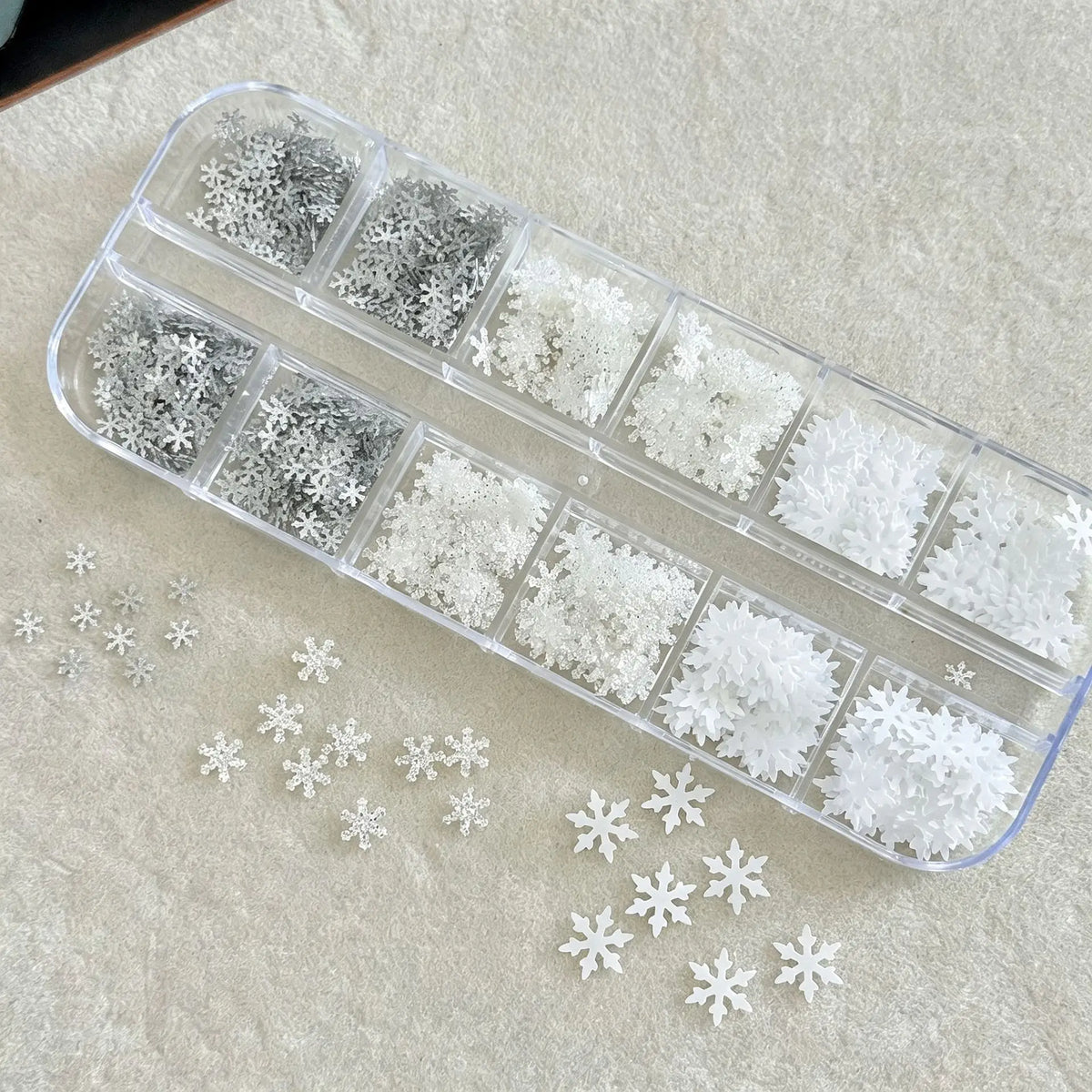 New 12Grids Laser Mixed Christmas Snowflake Nail Sequins Charms DIY Flash Winter Christmas Party Manicure Decoration Accessories
