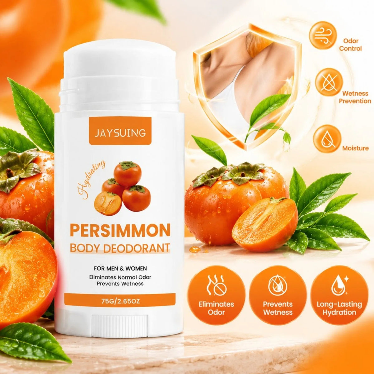 75g Persimmon Moisturizing Body Deodorant Stick Odor Control Anti Wetness Long Lasting Fresh for Underarm Care for Women Men
