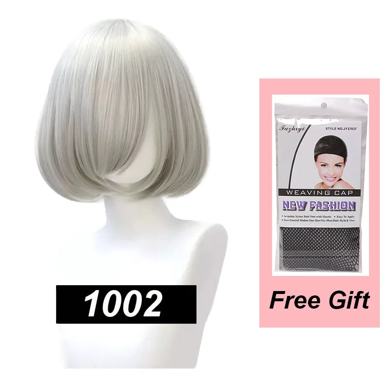 Snoya 35cm Synthetic Short Bob Straight Hair with Trimmable Bangs Lolita Pink Green Blonde Red Cosplay Wigs for Women+Wig Cap
