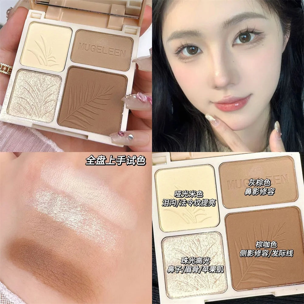4Colors Matte Highlighter Contour 3D Facial Bronzer Brightening Glitter Highlight Palette Eye Shadow Nose Powder Makeup Cosmetic