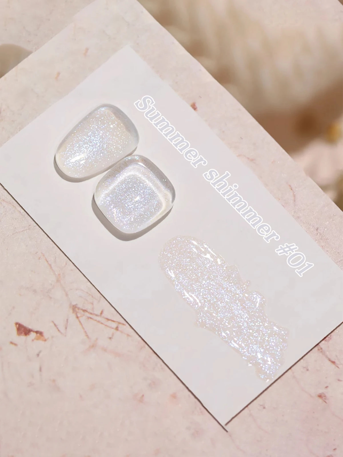 MN 1-9PCS Pink Blue White Green Color Series Gel Nail Polish With Strobe Glitter Brocade Diamond Gel Polish