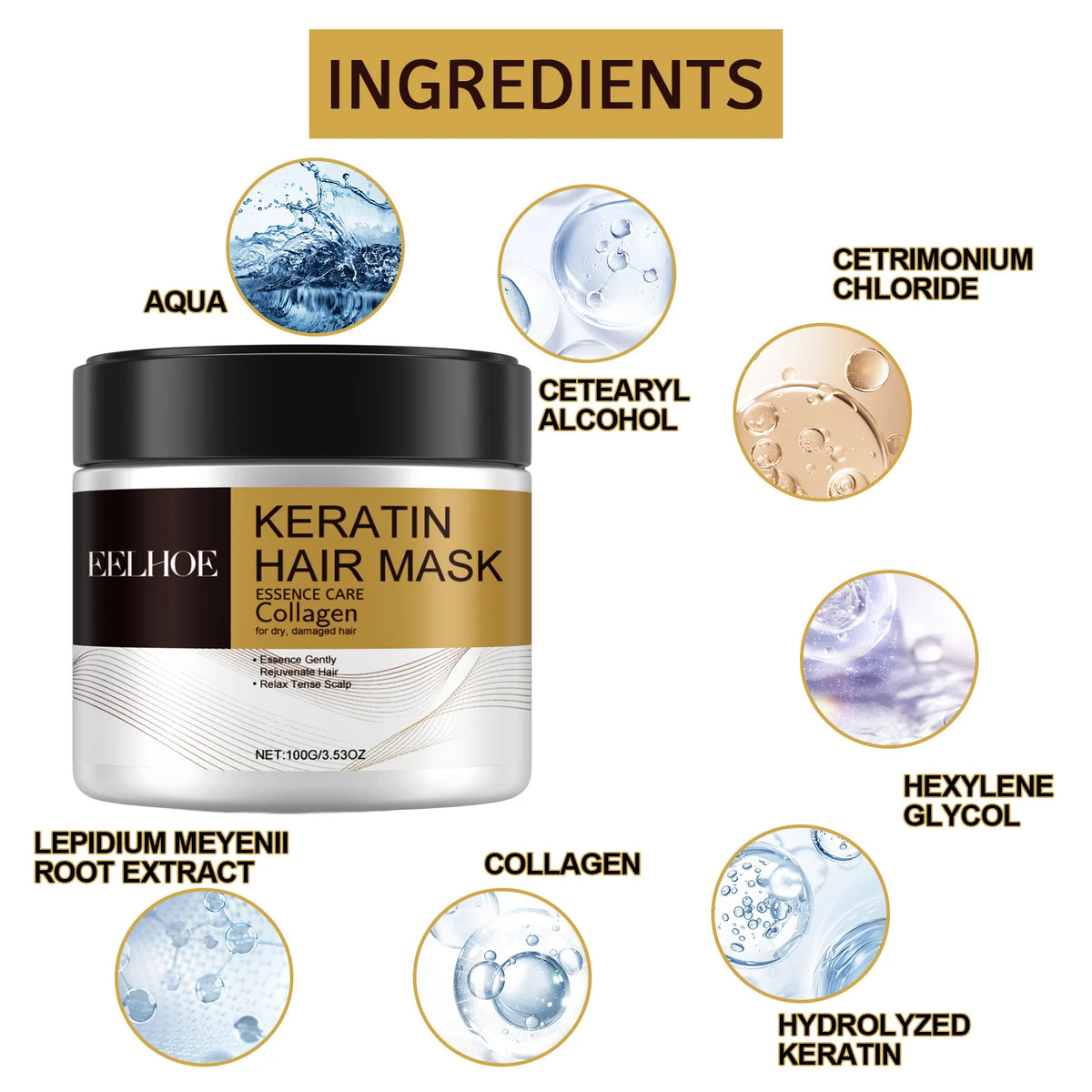 Collagen Hair Mask Treatment Deep Repair Conditioning Collagen Hair Mask Essence for Dry Frizz Damaged Repair Hair Conditioner
