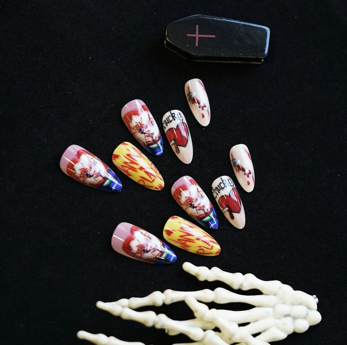 2025 Halloween False Nails European Ghost Witch Pumpkin Almond Fake Nails Tips Wearable Detachable Press on Nails for Women