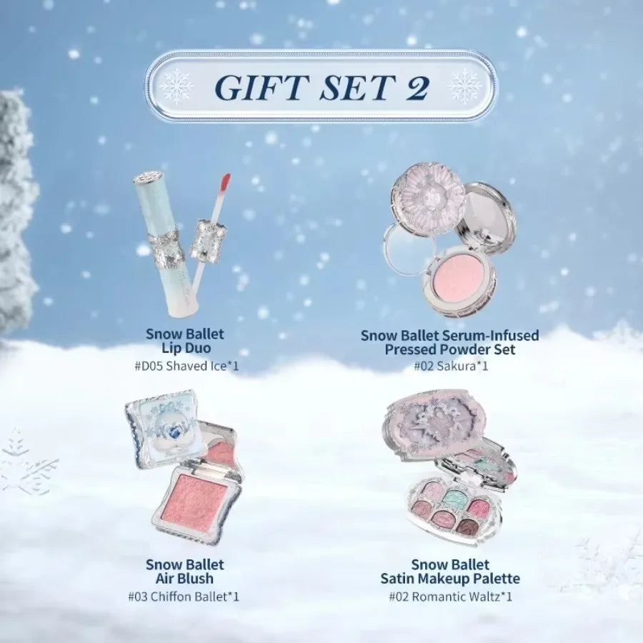 Flower Knows Snow Ballet Makeup Christmas Gift Set Eyeshadow,Blush,Lip Glaze Setting Powder with Cosmetic Bag Beauty Kit
