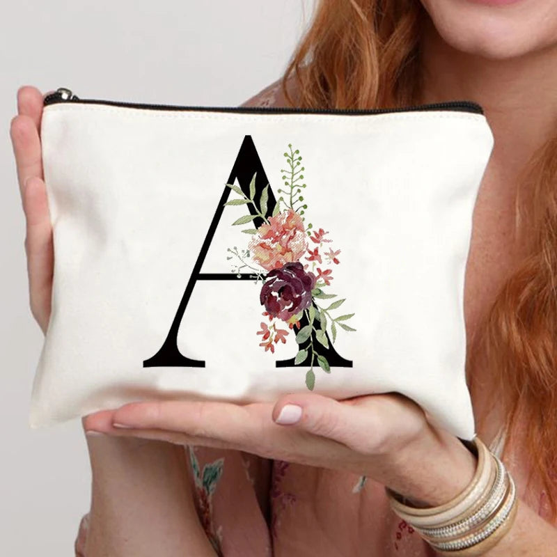 Floral Letter Bridesmaid Makeup Bags Bachelorette Party Gift Children Travel Bag Zipper Pouch Travel Organizer Case Cosmetic Bag