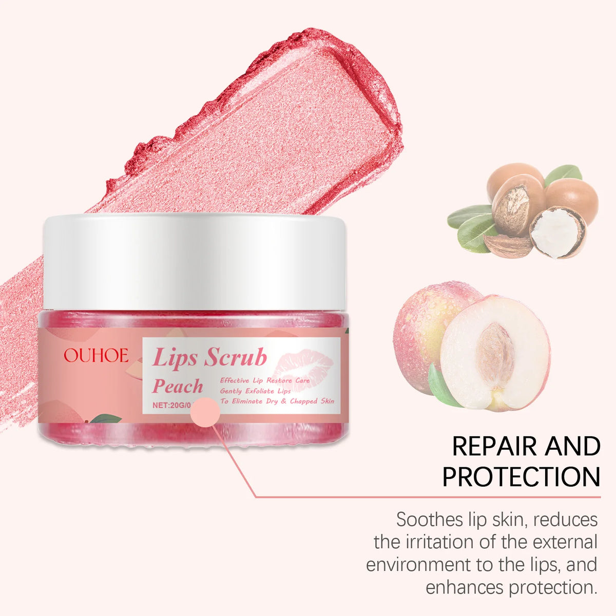 Peach Brightening Lip Scrub Exfoliating Pink Plumper Moisturize Smooth Skin Repair Lighten Fine Line Dead Skin Remover Lip Scrub