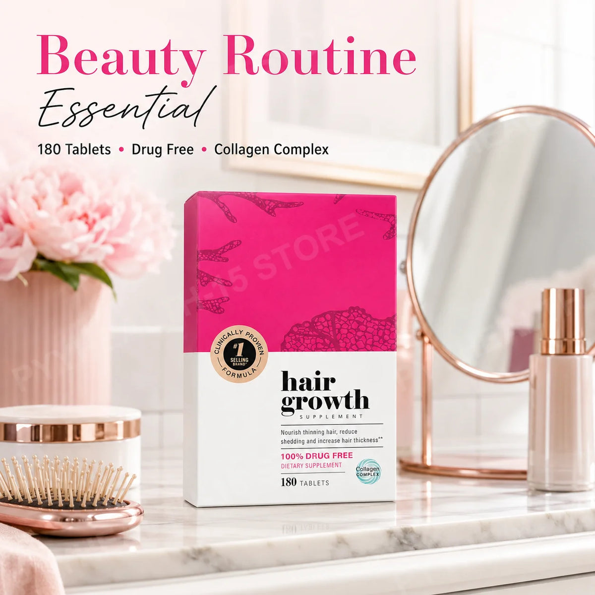 Hair Support Supplements for Women, Thicker Fuller-Looking Hair Beauty Support, with Biotin and Marine Collagen, 180 Tablets