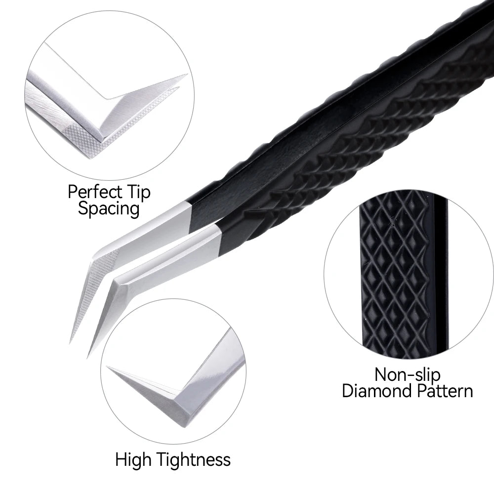 DAMMAN Fiber Tip Lash Extensions Tweezers Professional Eyelash Tweezers Anti-slip Lash Tweezers Eyelash Extension Supplies