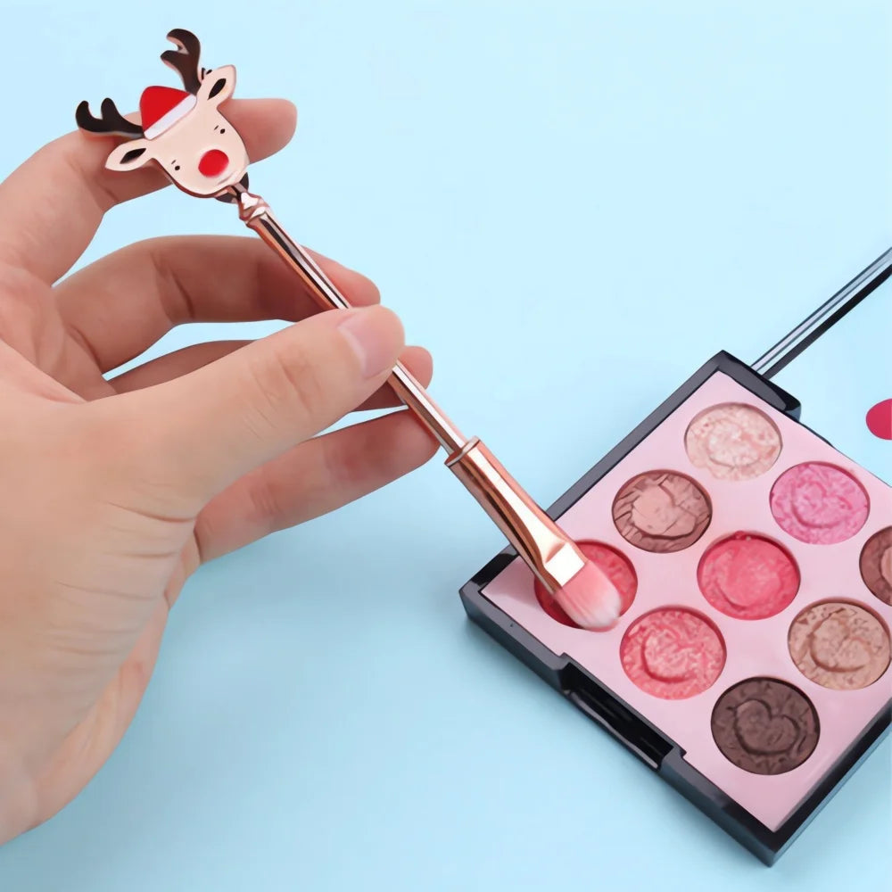 5/6-Piece Christmas Makeup Brush Set - Holiday Gift | Cute Santa Reindeer Christmas Tree Candy Cartoon Brushes