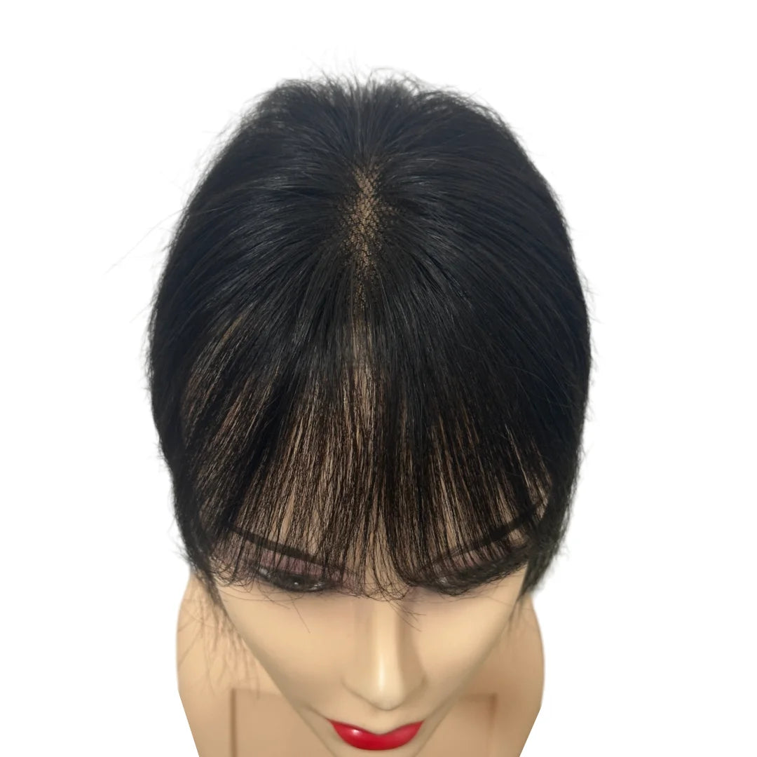 7x10cm Breathable Lace Human Hair Toppers 10 Inch Invisible Clip In Bangs for Women Natural Hairpieces Cover Thinning Hair Daily