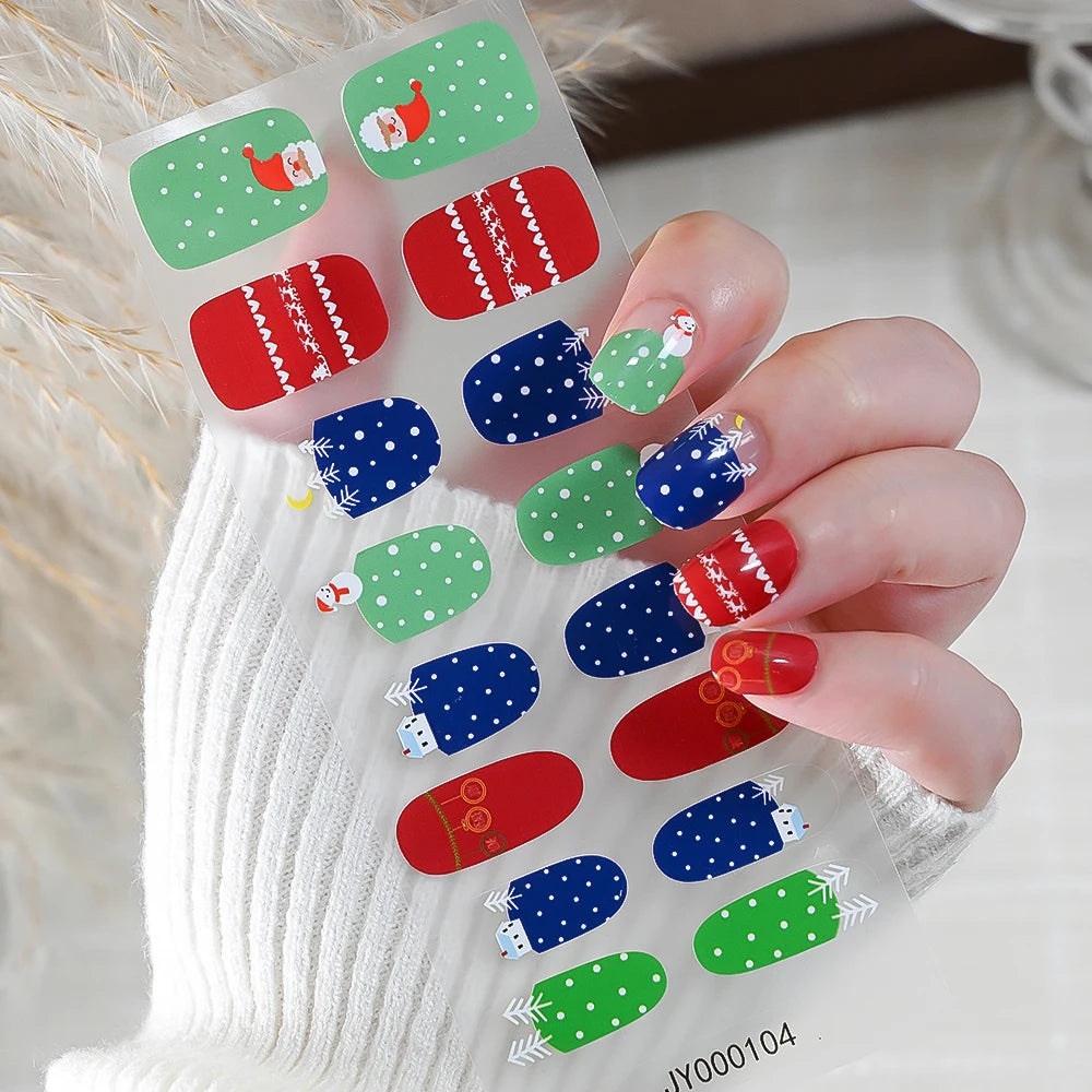 16Tips Christmas Nail Polish Stickers Baking Free Snowflake Santa Claus Elk Design Self-adhesive Nail Art Wrap Xmas Nail Decals*
