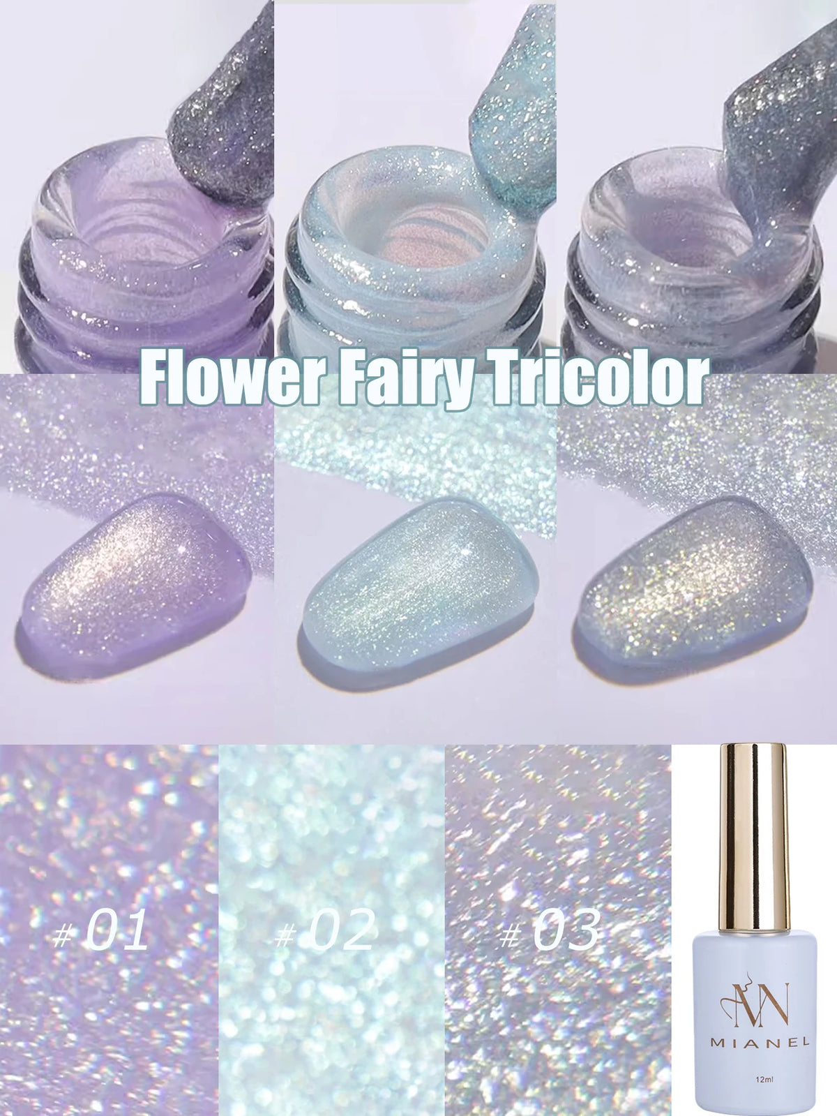 MN 1-9PCS Pink Blue White Green Color Series Gel Nail Polish With Strobe Glitter Brocade Diamond Gel Polish