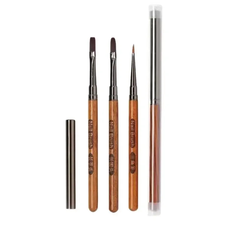 Round Wood Handle Triangular Petal Nail Brush Acrylic Nail Art Liner Brush Stripes Grid Flower Painting Drawing PenManicure Tool
