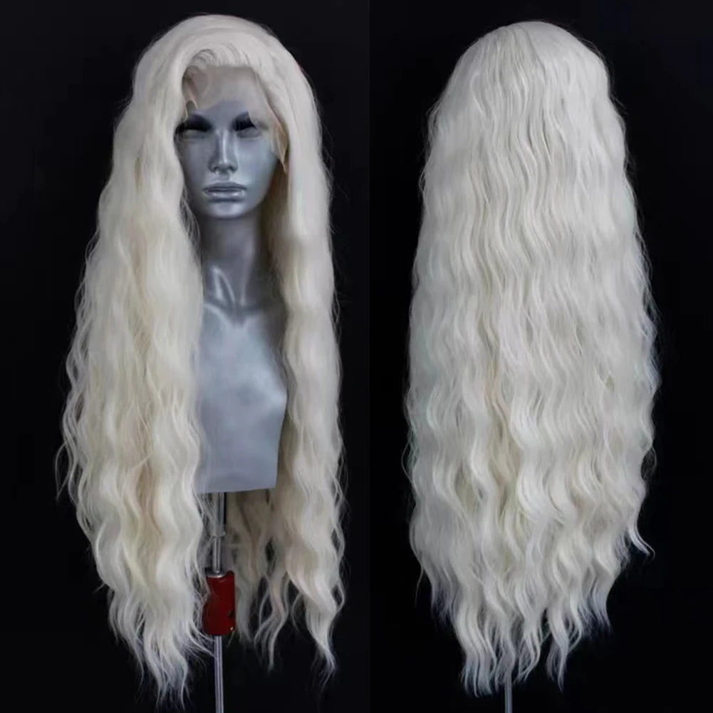 AIMEYA Platinum Wigs for Women Mix Blonde Synthetic Lace Front Wig Black Long Natural Wave Synthetic Hair Wig Daily Use Cosplay