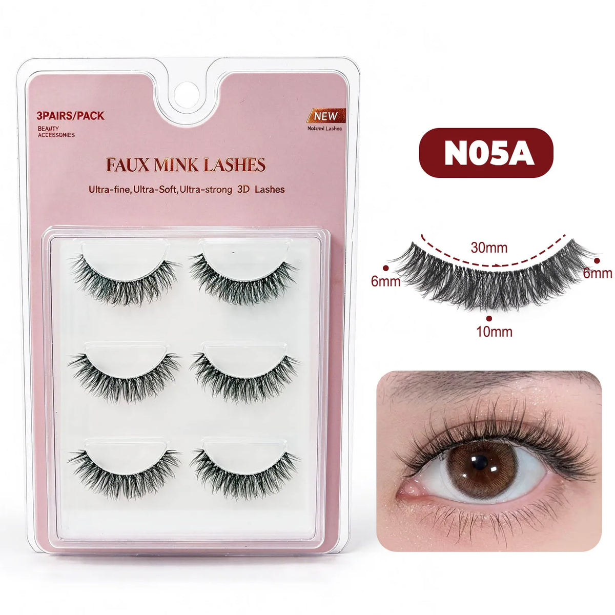 RED SIREN 3 Pairs Manga Lashes Clear Band Wispy Faux Mink Lashes Natural Soft Strip False Eyelashes Daily Eye Makeup