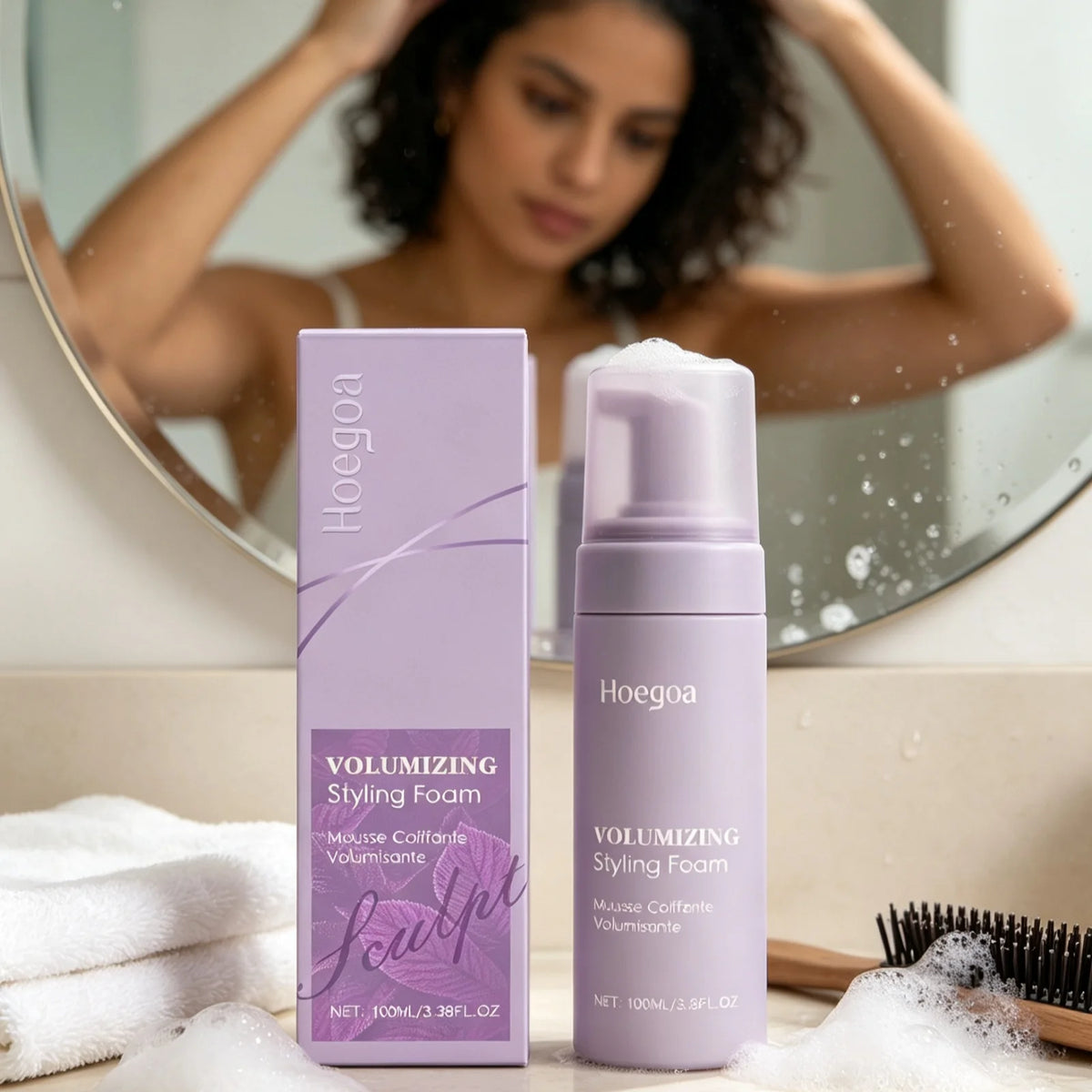 Hoegoa Hair Styling Mousse Deep Moisturizing Long Lasting Styling Oil Control Refreshing Reduce Frizzy Hair Volumizing Mousse