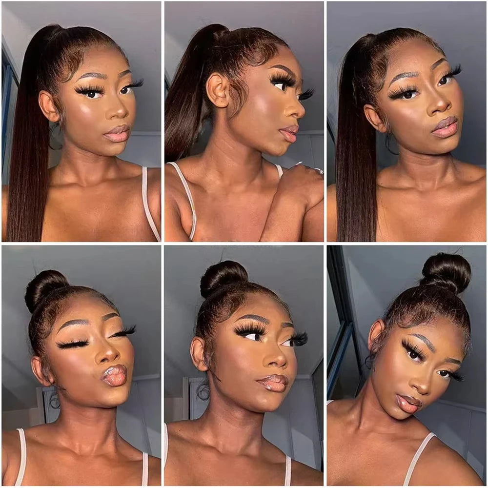 Hidden Invisible Strap 360 Full Hd Lace Glueless Wig Straight Chocolate Brown Lace Front Wigs Human Hair 360 Frontal Wig