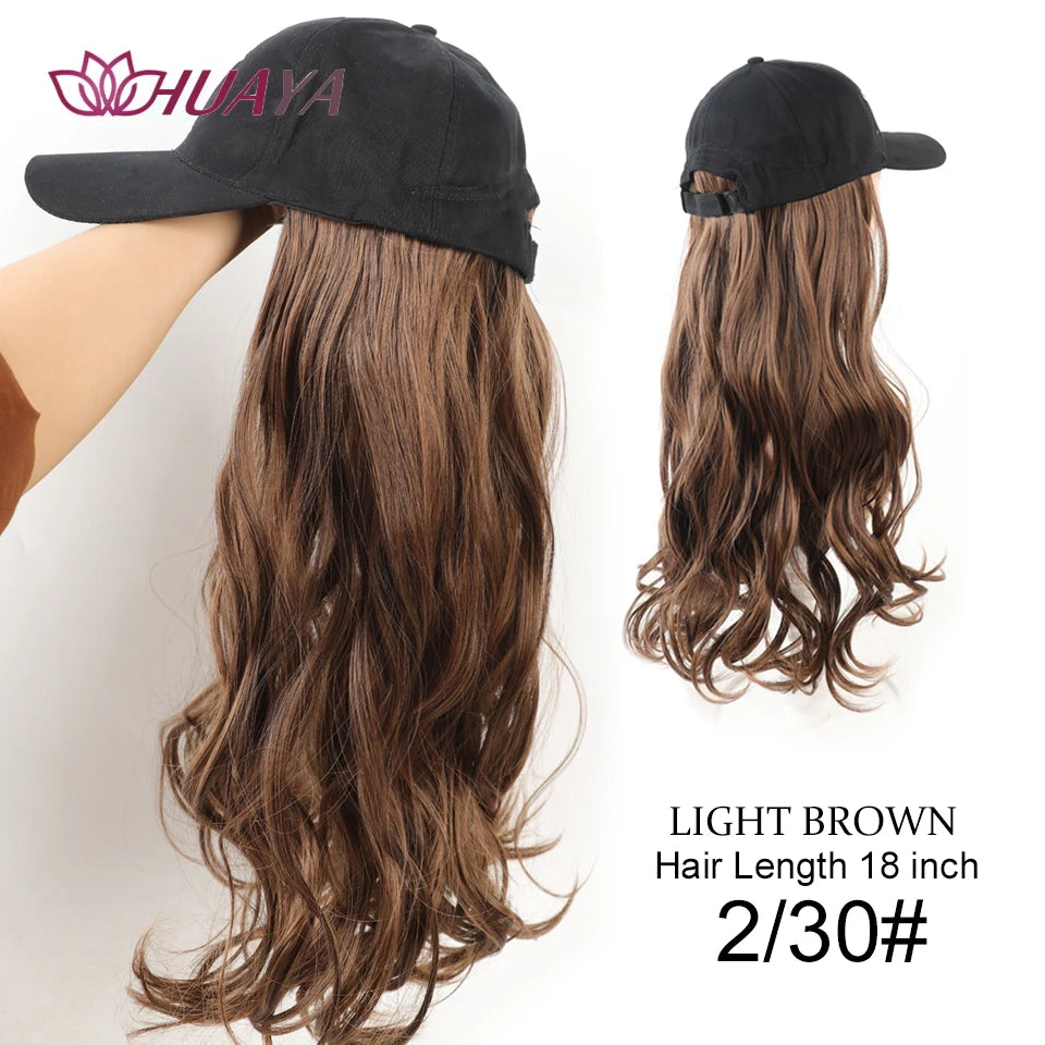 Long Wavy Curly Synthetic Wig Baseball Cap Hair Extensions Hat Wigs Black Brown Adjustable Hairpiece for Women