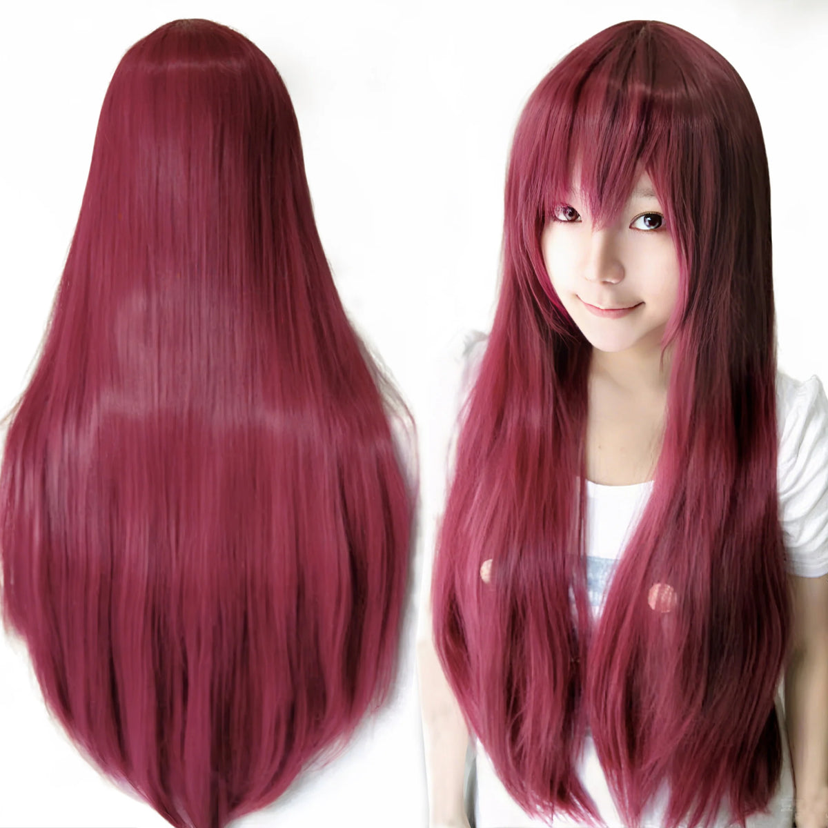 80cm Straight Synthetic Cosplay Wig White Purple Green Silver Pink Lolita Hairpiece with Bangs Long Wigs