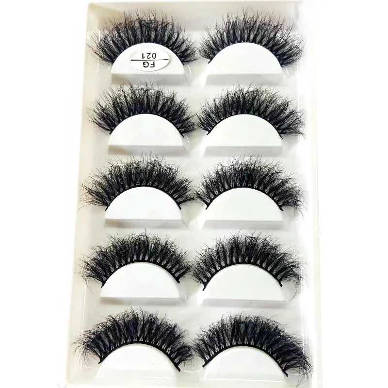 HBZGTLAD 5Pairs Handmade Mink Lashes Short False Eyelashes Dense Natural Long Messy Eye Lashes Reusable Stage Makeup Eyelashes