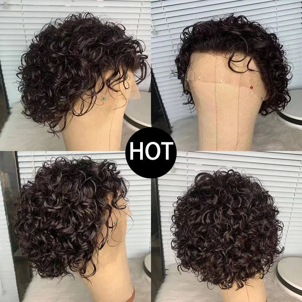 Short Curly Pixie Cut Wig Human Hair 13x1 Lace Short Curly Wigs For Black Women 6 inch Natural Color Pixie Cut Lace Front Wig