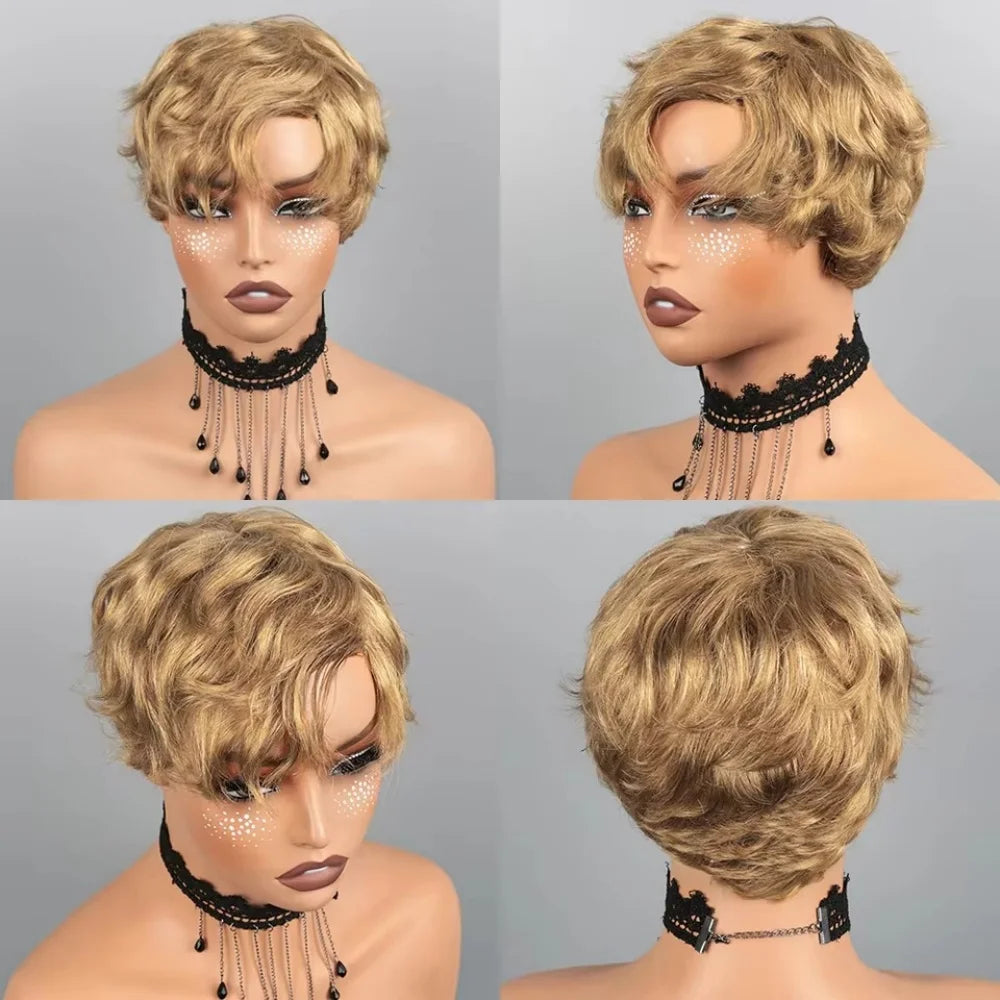 Short Bob Wig Pixie Cut Wig Human Hair Wig For Black Women Short Layered Pixie Cut Wigs Glueless Wig No Lace Full Machine Made