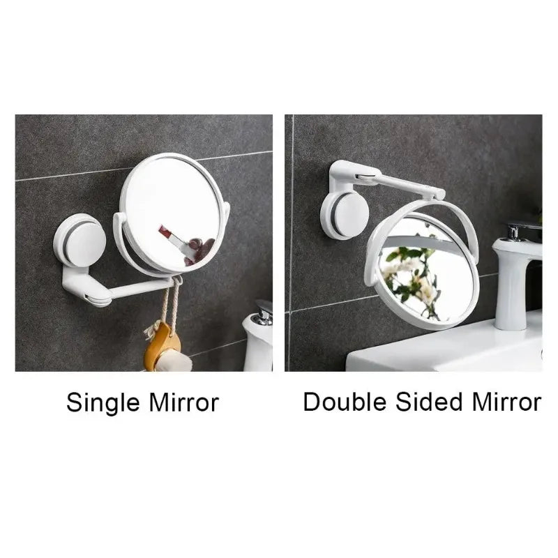 Rotating Plastic Folding Vacuum Suction Round Bath Accessorie Makeup Supplies Vanity Mirror Shave Mirrors Wall Hang Bath Mirror