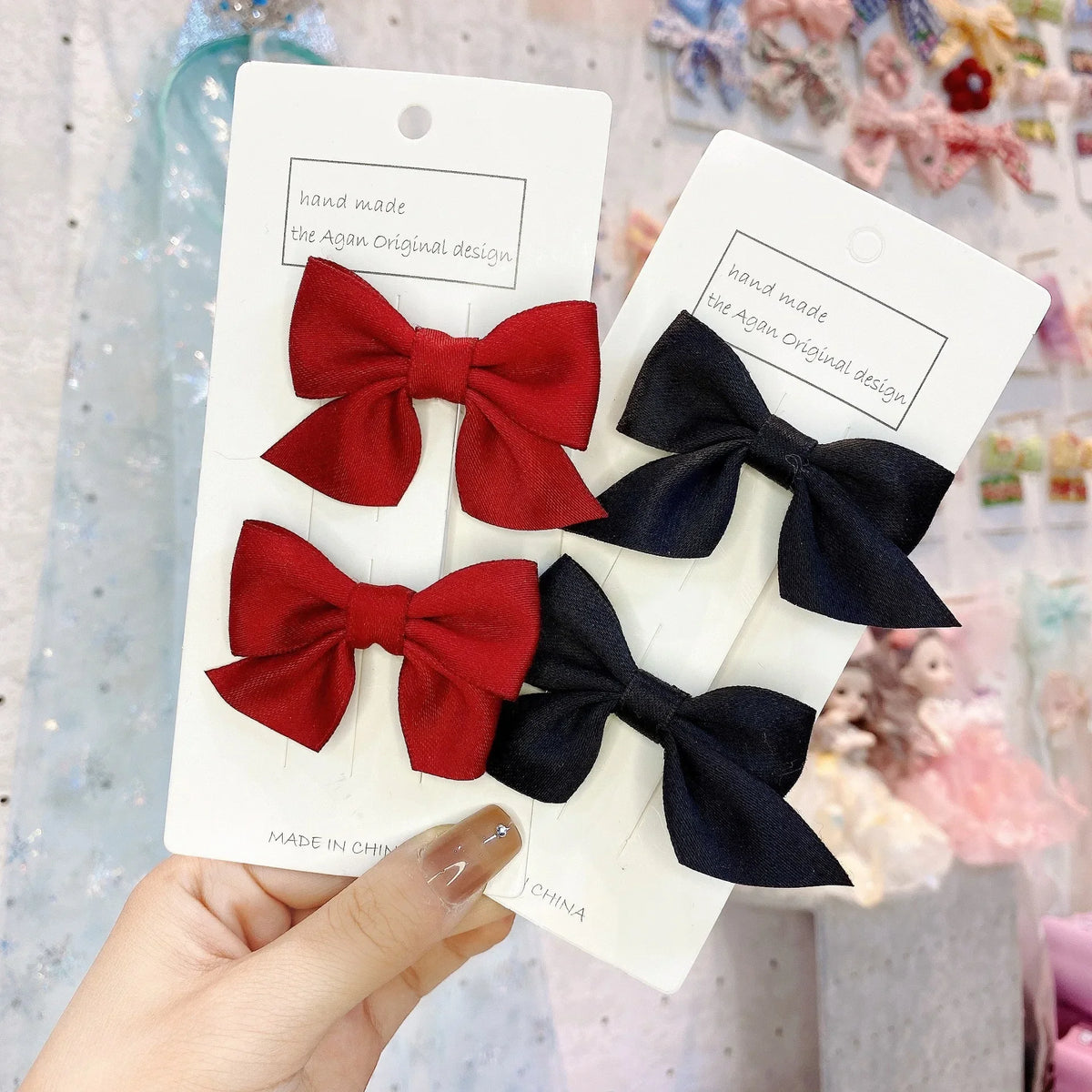 2Pcs Kids Red Bows Hair Clips for Baby Girls Handmade Ribbon Bowknots Hairpins Barrettes New Year Christmas Hair Accessories