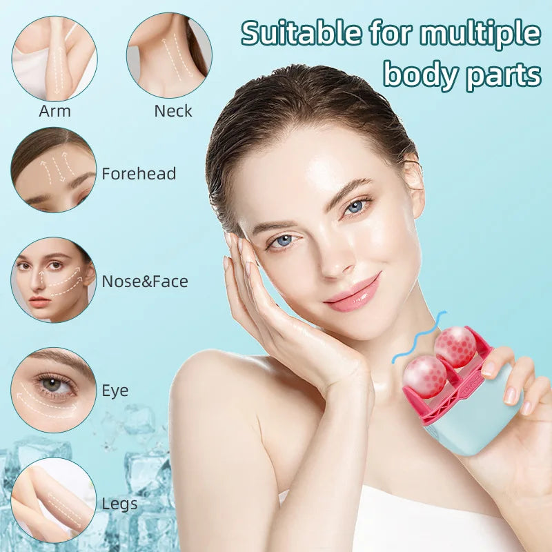 Double Head Ice Roller Facial Massager for Face & Eyes Cooling Skin Care Tool Portable Beauty Roller for Daily Skincare Routine
