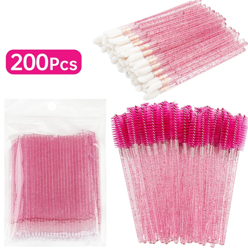 200pc Makeup Brush Set Eyelash Extension Microbush Lipstick Mascara Wands Applicator Eyebrow Comb Beauty Supplies Cosmetics Tool