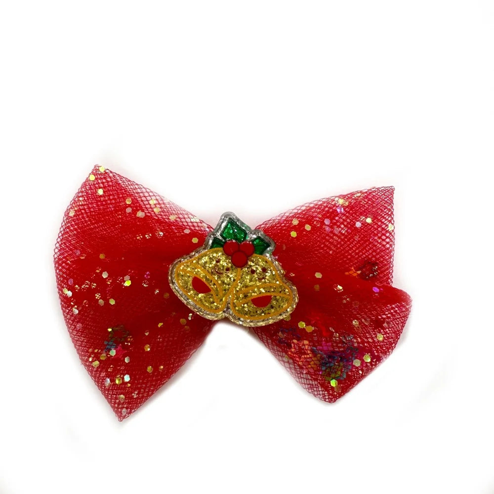50pcs Christmas Small Dog Grooming Bows Rubber Bands for Dogs Xmas Pet Dog Hair Bow for Grooming Small Dog Cat Hair Accessories