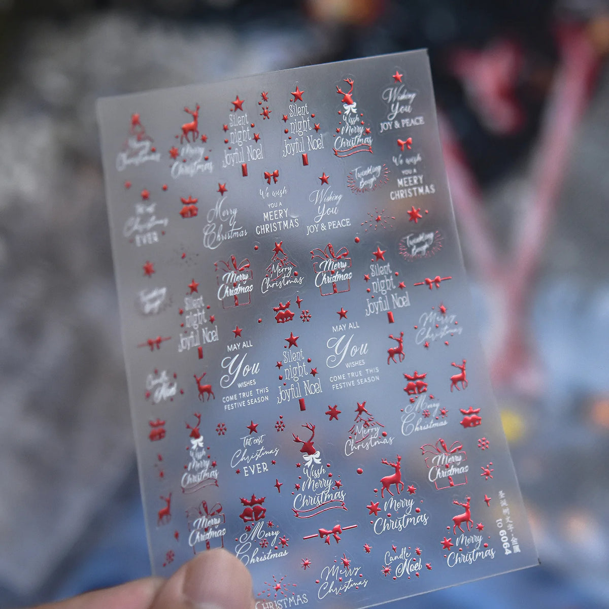 Christmas New Year Theme White Sheep Gift Box Plaid Bow Apple Snowflake Star 5D Nail Stickers Self‑adhesive Nail Holiday Party