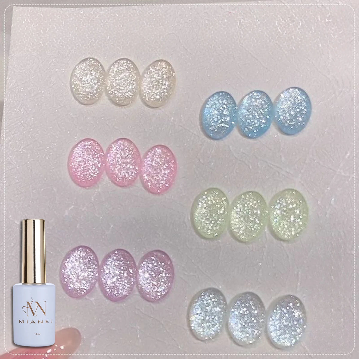 MN 1-9PCS Pink Blue White Green Color Series Gel Nail Polish With Strobe Glitter Brocade Diamond Gel Polish