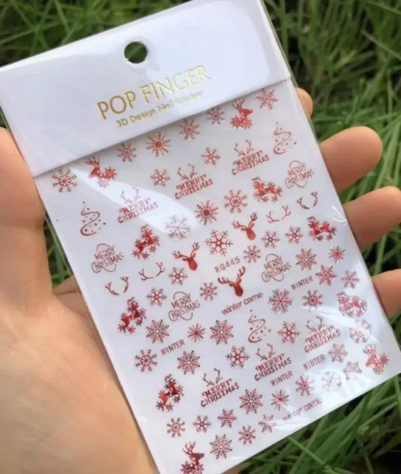 5D White Snowflakes Embossed Nail Art Stickers Winter Charm Decals Self Adhesive Christmas New Year Slider Decoration Manicure