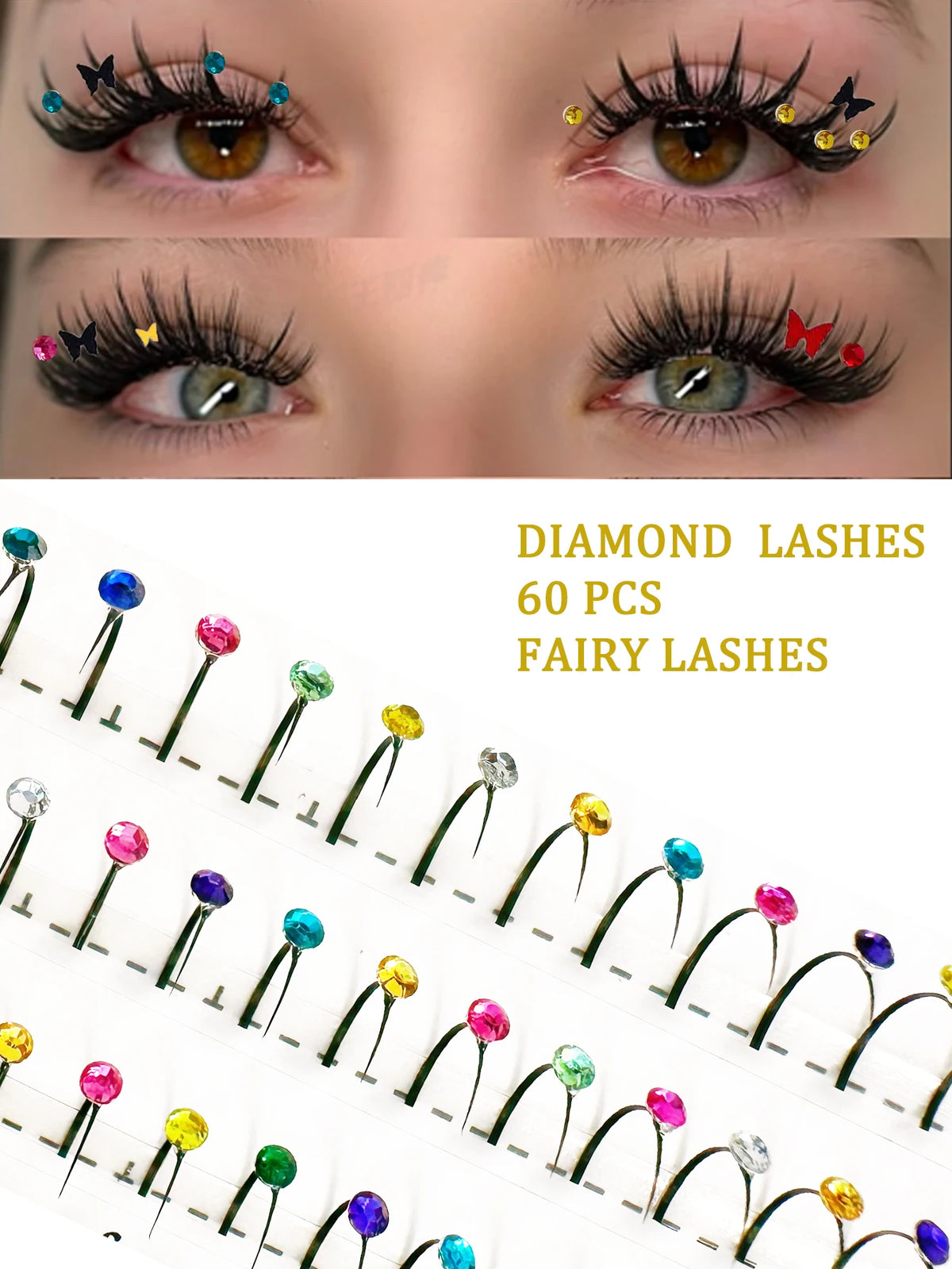 Domi Glitter False Eyelashes Butterfly Flower Colorful Diamond Individual Fairy Spike Lash For Halloween Christmas Party Makeup