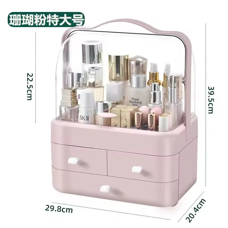 Large Cosmetics Receiving Box Dust-Proof Desktop Makeup Organizer with Drawer for Skin Care Products Household Storage Box Shelf
