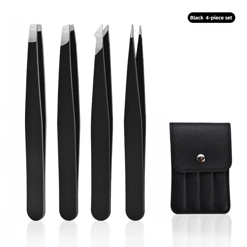 Stainless Steel Eyelash Tweezers 4 Pcs Can Precisely Facial Hair and Debris, Makeup Tools, Comes with a Folding Bag