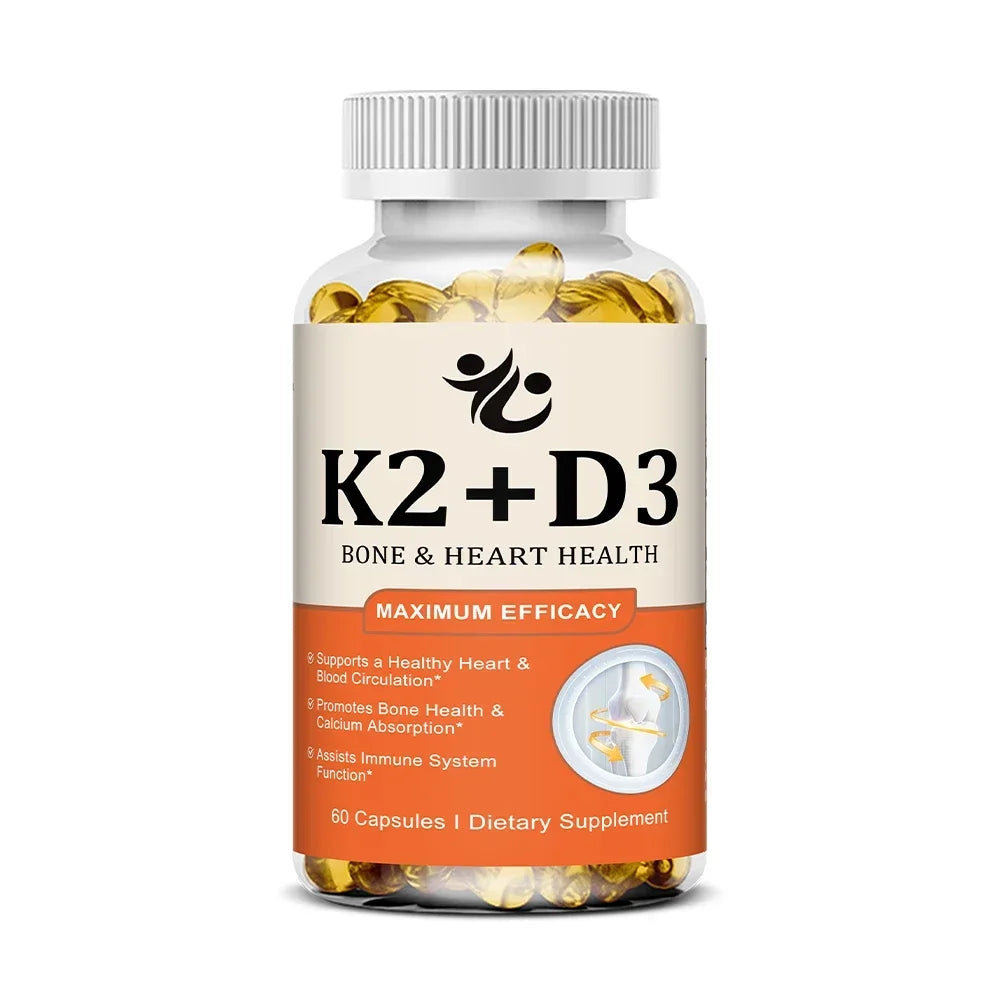 Vitamin D3 + K2 Capsules, Support Calcium Absorption, Bone & Joint Wellness, Cardiovascular Function and Immune System Health