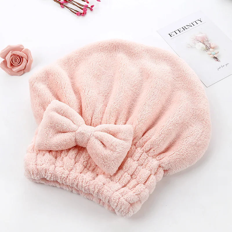 Women's Dry Hair Cap Coral Fleece Super Absorbent Soft Shower Cap Microfiber Butterfly Bow Lady Turban Head Towels for Everyone