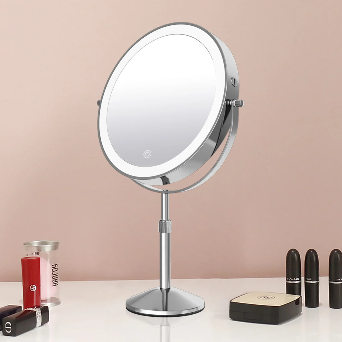 TUSHENGTU Makeup Mirror With Light Lamp 10X Magnification 3 Color Lights,Adjustable Brightness Height Standing Cosmetic Mirror